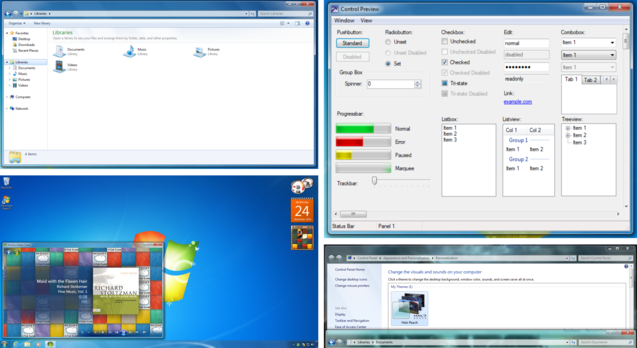 经典 7 支持 Windows 7 开始菜单和任务栏、主题、小工具以及随 Windows Vista 一起推出的原始 Aero 玻璃
