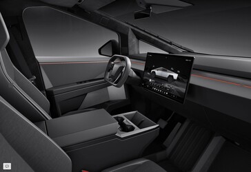 Cybertruck 长程 RWD 内饰，配备布质座椅和标准中央控制台