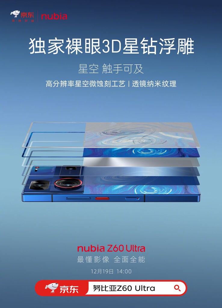 Z60 Ultra 星空模式下的全新后面板。(来源：努比亚）