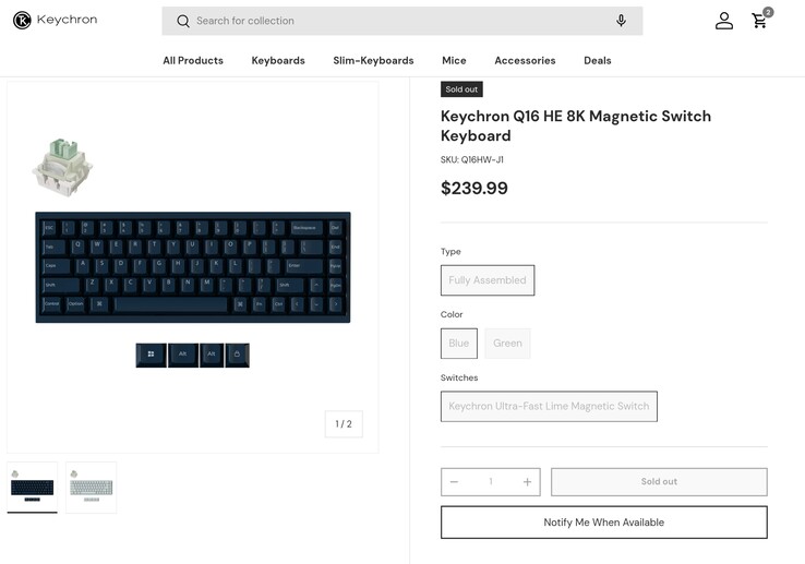 Keychron Q16 HE 产品页面显示价格。(图片来源：Keychron）