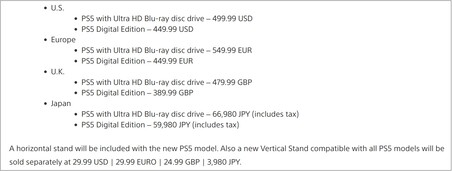 PS5 新机型价格。(图片来源：PlayStation）