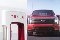 由于扩大到包括特斯拉超级充电桩，福特将为其电动汽车车主有效地增加一倍的快速充电桩数量。(图片来源：特斯拉/福特--经编辑)