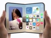 两只手各拿着一部 iPhone Duo，一部折叠，一部展开