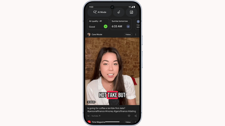 智能手机截图，显示谷歌新的 Discover Feed 支持更多内容格式。(图片来源：谷歌）