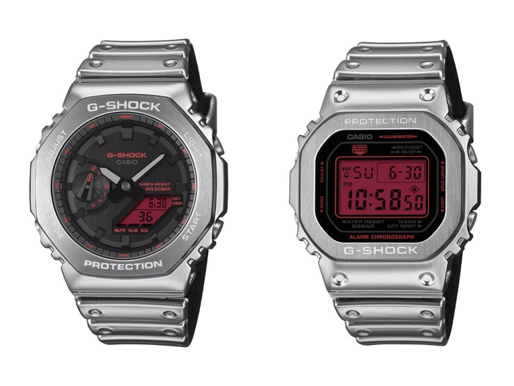 卡西欧 G-Shock GM-2100YRA-8A（左）和 GM-5600YRA-8（右）手表