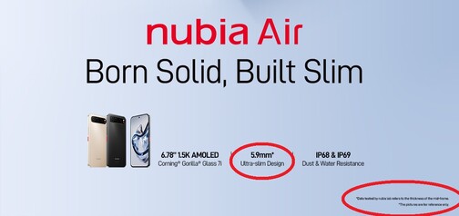 努比亚 Air 宣传图中的 6.7 毫米有一个注脚