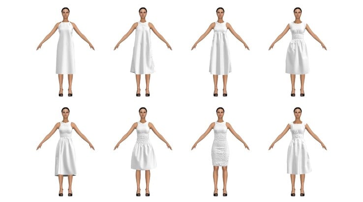 热缩纤维使针织连衣裙可以改变款式和形状。(资料来源：麻省理工学院自组装实验室）