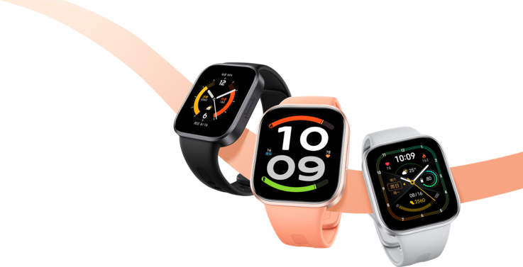 Redmi Watch 6 Active 智能手表提供枪灰色、橙色和银色三种配色(从左至右)