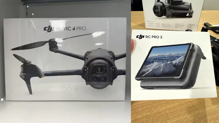 大疆创新 Mavic 4 Pro 和 RC Pro 2 控制器的零售包装终于在网上泄露。(图片来源：Sebastián Fernández via DroneXL）