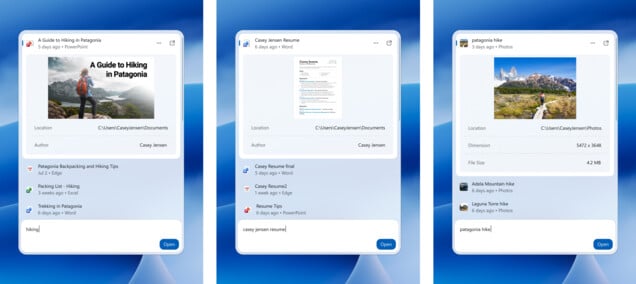 全新 Windows 搜索,支持在搜索结果中直接预览文档和照片。