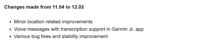 Garmin Bounce 智能手表 12.02 版软件的发布说明。(图片来源：Garmin）