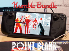Point Blank 捆绑包将于 2025 年 9 月 4 日到期。图为运行 Superhot 的 Steam Deck。(图片来源:Humble Bundle 和 Notebookcheck - 已编辑)