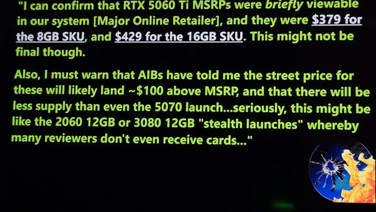 RTX 5060 Ti 上市时的供应情况。(图片来源：摩尔定律已死）