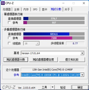 酷睿i5-13490F CPU-Z基准测试。(来源：wxnod在Twitter上)