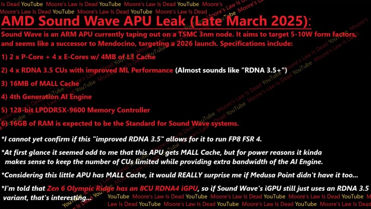 AMD Sound Wave ARM APU 泄露。(图片来源：摩尔定律已死）