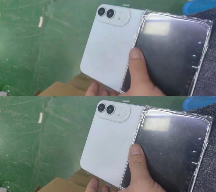 泄露的 iPhone Ultra 假机。原图(上)与放大图(下)。