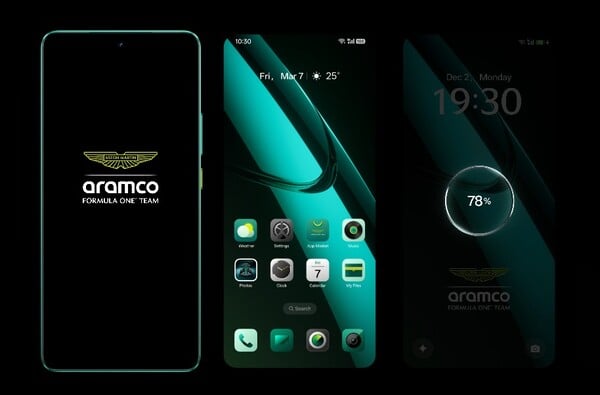 Realme GT 7 梦想版的开机画面、图标和壁纸都是受阿斯顿-马丁的启发而定制的。(图片来源：Realme）