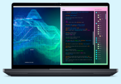 按照戴尔的说法,高通 AI-100 Inference 卡配备 32 个 AI 内核和 64GB LPDDR4x 内存。图:屏幕右侧有编码窗口的戴尔笔记本电脑。(图片来源:戴尔)