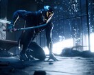 摩天大楼中手持宝剑的 Ghostrunner 角色