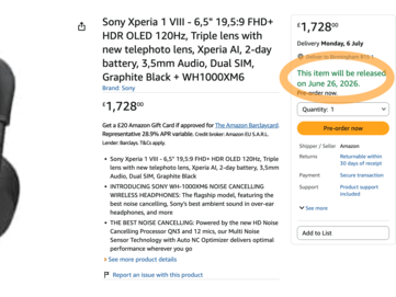 亚马逊上市信息确认 Xperia 1 VIII 将于 6 月 26 日发布。