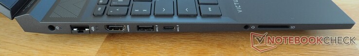 左侧：电源连接、RJ45-LAN、HDMI 2.1、USB-A 3.0、USB-C 3.0（包括显示端口）、音频端口、读卡器