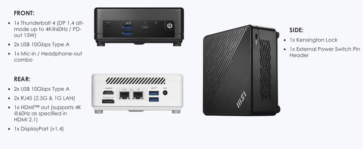 微星 Cubi 5 1M mini PC 还提供了丰富的端口。(图片来源:微星)