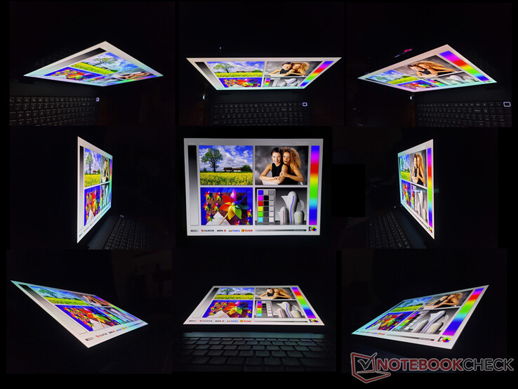 宽广的OLED可视角度。从极端的角度可以看到彩虹效应，这是OLED面板所特有的。