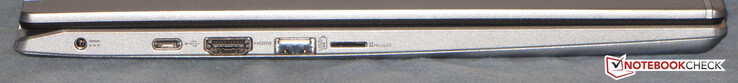 左侧：电源端口，USB 3.2 Gen 2（C型），HDMI，USB 3.2 Gen 1（A型），存储卡阅读器（microSD）。