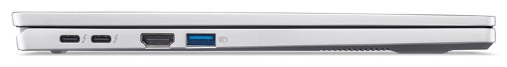 左侧：2 个 Thunderbolt 4/USB 4 (USB-C；Power Delivery，DisplayPort)，HDMI，USB 3.2 Gen 1 (USB-A)