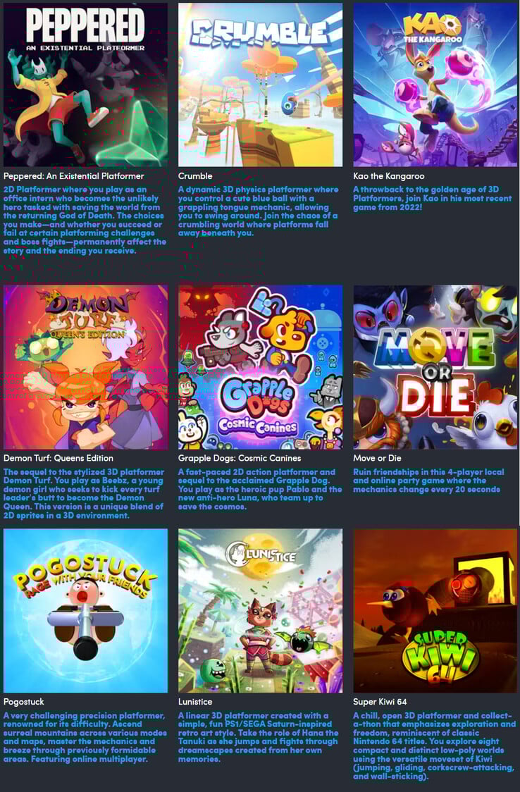 Playful Platformers 捆绑包中包含的所有游戏（图片来源：Humble Bundle）