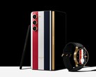 Galaxy Z Fold5 和Galaxy Watch6 的 Thom Browne 版涂装。(图片来源：三星）