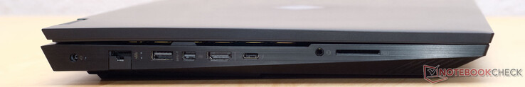 直流输入，RJ45千兆网，USB 3.2 A型1代（常开），迷你显示端口，HDMI 2.1，USB Type-C与雷电4和显示端口，3.5毫米耳机/麦克风组合插孔，SD读卡器
