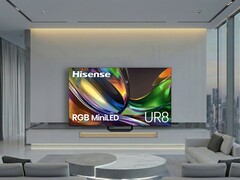 海信的 UR8（如图）和 UR9 RGB MiniLED 电视在 2026 年 CES 上展出。(图片来源：海信）