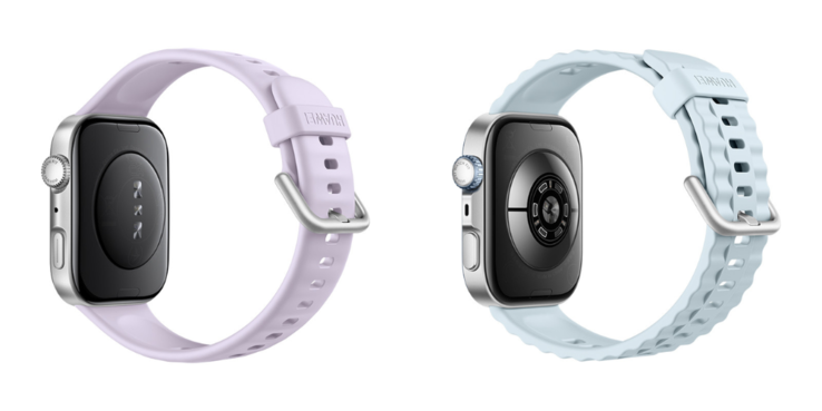 华为 Watch Fit 4（左）和 Watch Fit 4 Pro（右）的后置传感器不同。