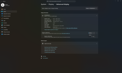 Windows 高级显示设置，带刷新率选项