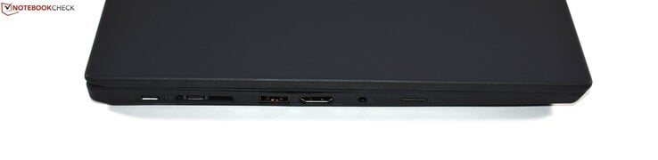 Left: USB 3.1 Gen 1 Type-C, Thunderbolt 3, mini-Ethernet, USB 3.0 Type-A, HDMI, audio combo port, microSD card reader
