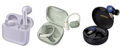 JVC Kenwood的入门级HA-A4T、中端HA-NP80T和高端HA-FW5000T(从左至右)入耳式耳机。