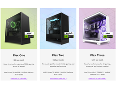 NZXT Flex PC 租赁订购计划的截屏,其中突出显示了可供消费者选择的不同层级