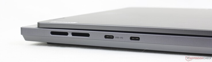 左：1 个 USB-C 3.2 Gen. 2 + DisplayPort 1.4 + 140 W 送电，1 个 USB-C 3.2 Gen. 2 + DisplayPort 1.4