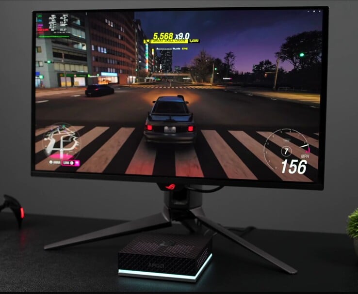 搭载 AMD Ryzen AI Max+ 395 的迷你电脑在外部游戏显示器上运行 SteamOS 游戏