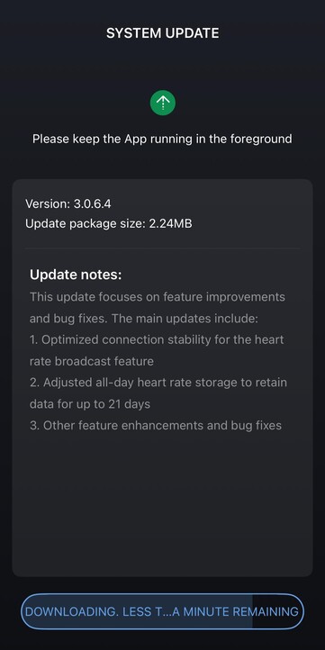 Amazfit Helio Strap 软件 3.0.6.4 版的发布说明（图片来源：Amazfit）