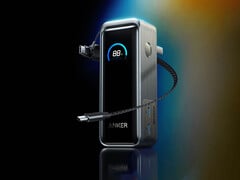 更新后的型号配有 22 厘米长的捆绑式 USB-C 连接线。图：显示电源箱正面的宣传图片。(图片来源：Anker - 已编辑）