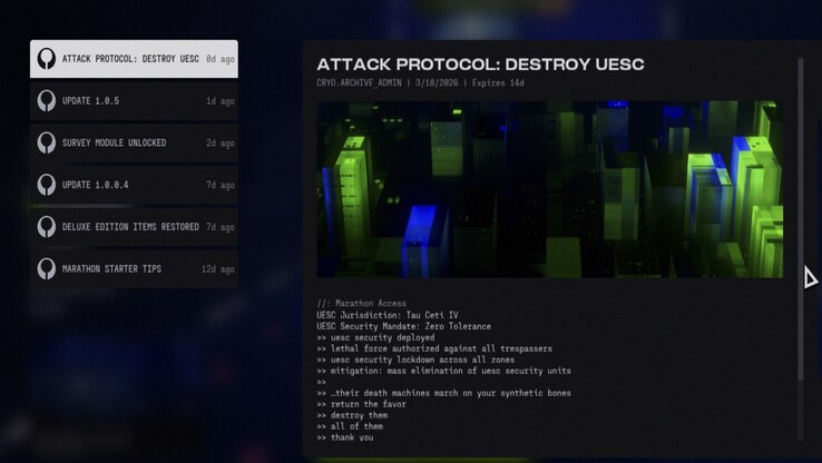 显示 1.0.5 更新和相关新内容信息的马拉松新闻面板。
