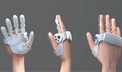 原型手套部分覆盖手部，重点放在指尖表面（图片提供：夏普）