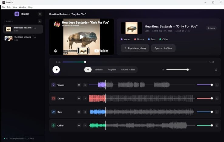 每条音轨都有音量控制,但两把吉他共用一条音轨。