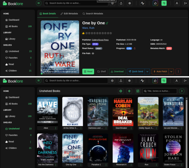 Booklore 允许您管理元数据并将图书分配到书架，在阅读过程中跟踪并保存您的阅读进度（图片来源：Notebookcheck）