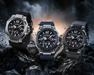 卡西欧G-Shock GWR-B3000-1A、GWR-B3000-2A和GWR-B3000-8A（从左至右）