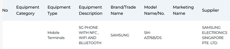 Galaxy A37 的 IMDA 清单。