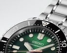 Seiko Marinemaster HBF003J1 特写,展示其绿色太阳放射纹表盘,