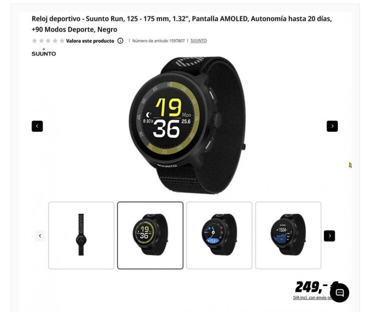 Suunto Run 手表在西班牙媒体市场的产品列表。(图片来源：u/GoatInformal9622 via Reddit）
